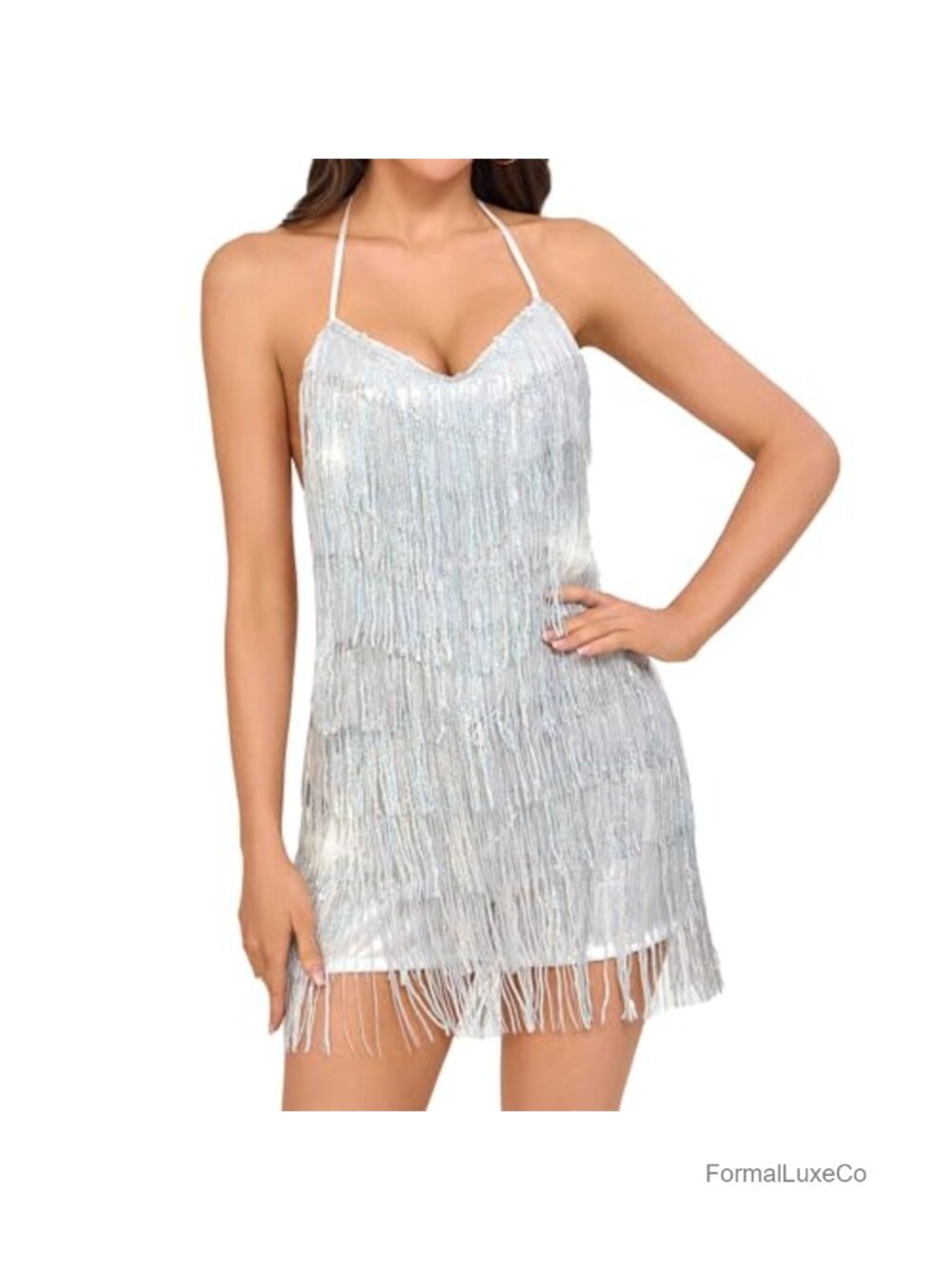 Sequin Fringe Romper Sparkly Glitter Jumpsuit Backless Mini Party Club Outfit